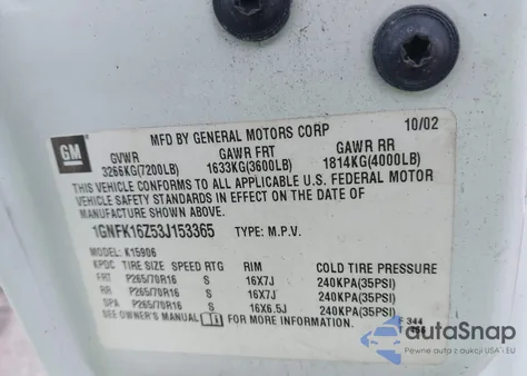 2003 Chevrolet Suburban 1500 Lt z USA, uszkodzony, nr VIN 1GNFK16Z53J153365